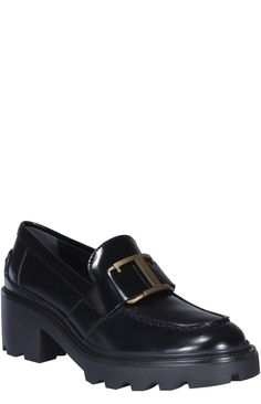 Leather, 100% | Tod's Women's Leather Loafers in Black | FW23/24 Heel Loafers, Leather Loafers Women, Block Heel Loafers, Tods Shoes, Loafer Shoes Women, Shoes High Heels, Timeless Wardrobe Staples, Heeled Loafers, Bridal Shoes