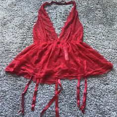 New, Never Worn, Red Sexy Lingerie, Halter Top Style With Waist Tie On The Back, Red, Can Connect To Stockings (Garner Belt), Size Medium. Very Sexy. Smoke Free Home. Red Party Sleepwear With Built-in Bra, Victoria's Secret Red Top For Party, Victoria's Secret Red Party Top, Red Can, Satin Camisole, Black Slip Dress, Maxi Slip Dress, Red Lingerie, Babydoll Lingerie