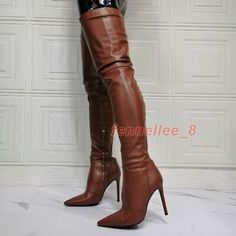 Womens Thigh High Boots Brown Stiletto Heels Long Boots Pointed Toe Party Shoes  | eBay Trendy Boots For Club And Party Season, Fitted High Heel Boots For Club, Thigh High Club Heels, Spring Club High Heeled Boots, Spring High Heel Boots For Club, Thigh High Heels For Club, Trendy High Heel Boots For Party, Fitted Thigh High Party Heels, Fitted Thigh High Club Heels