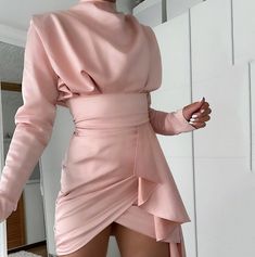 Long Sleeve High Neck Dress, Pink Turtleneck, Ruffle Bodycon Dress, Charlotte Dress, Tight Mini Dress, Party Women, Draped Dress, Dress Long Sleeve, Party Dresses For Women