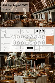 the inside of a building with tables and chairs in it, and an image of a banquet hall