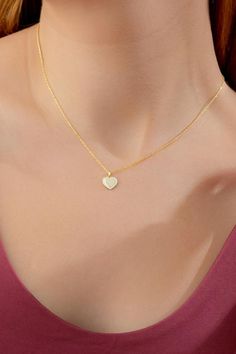 Tiny Diamond Heart Necklace, 14k Solid Gold Heart Necklace, Elegant Solid Real Gold Heart Necklace is a Great Anniversary Gift for Her, Dainty Gold Necklace, Gold Heart Pendant, Elegant Necklace, Anniversary Gift, Gift for Her, Gold Heart CharmOur gold necklaces make the most perfect gift for so many occasions, weddings, birthdays or as the perfect staple in your own jewelry collection. It’s a meaningful gift for your children, girlfriend, wife, families, loved one or a special treat just for yo 14k Gold Heart Charm Necklace, Gift For Her, Yellow Gold Heart Necklace As Gift For Her, 14k Gold Heart Cut Necklace For Her, Dainty Yellow Gold Jewelry With Heart Detail, 14k Gold Heart Charm Necklace, 14k Gold Heart Necklace As Gift For Her, Gold Plated Heart Necklace For Valentine's Day, Fine Jewelry 14k Gold Heart Necklace, Gold Plated Heart Pendant Necklace Fine Jewelry