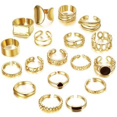 PRICES MAY VARY. 💃[AFFORDABLE RINGS SET]: One order includes 18pcs knuckle rings: chunky rings; signet rings; thick rings; croissant rings; statement rings; hallow carved flower rings. Multiple gold rings or silver rings for you, They adapt to a variety of outfits and occasions. 👧[ADJUSTABLE DESIGN]: The vintage gold rings are adjustable rings, normal size from 6 to 8, maximum size:10; minimum size:5. These open finger rings set solve the trouble caused by the inability to select the finger ci Handmade Anniversary Gifts, Rings Pack, Ring For Mom, Affordable Rings, Ring Jewellery Design, Spinning Ring, Vintage Gold Rings, Thick Ring, Retro Ring