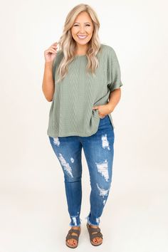 The timing is just right for you to get this top! We love the olive color and knit fabric design. Pair this cutie with your fave skinny jeans and sandals for a casual chic look this season! 99% Polyester, 1% Spandex