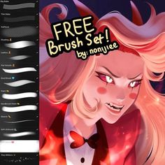 an image of a woman with blonde hair and makeup brushes in front of the text free brush set by nonyae