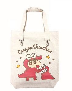 The Crayon Shin-Chan Tote Bag is a sturdy canvas tote featuring everyone's favorite mischievous cartoon character. With its durable material and spacious design, this tote is perfect for carrying all your essentials. Show off your love for Crayon Shin-Chan in style and convenience. - Approx. W350 x H400 x D75mm - Canvas tote White Cartoon Bags For Daily Use, Cartoon Style White Bag For Daily Use, Rectangular School Bag With Cartoon Print, Rectangular Bags With Cartoon Print For Daily Use, Harajuku Style School Tote Canvas Bag, Cartoon Character Print Bags For Everyday Use, Cute Cartoon Print Bags For Everyday Use, Cute Bags With Cartoon Print For Everyday Use, Cute Everyday Bags With Cartoon Print