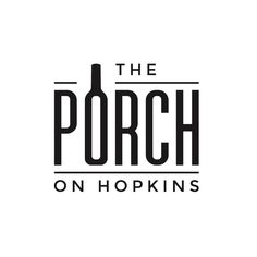 the porch on hopkin's logo is black and white with a bottle of wine in it