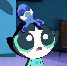 the powerpuff character has an octopus on top of her head and is looking at something