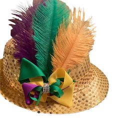 New Without Tags. Designed By Me. One Size Fits Most. Gold Mardi Gras Costume Hats And Headpieces, Multicolor Hats For Mardi Gras Festival, Gold Mardi Gras Cosplay Costume Accessories, Crown-shaped Costume Hats For Mardi Gras Party, Fedora Hat, Mardi Gras, Fedora, Women Accessories, Tags