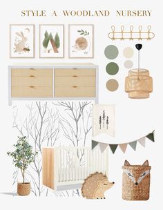 a baby's nursery with neutrals and greens