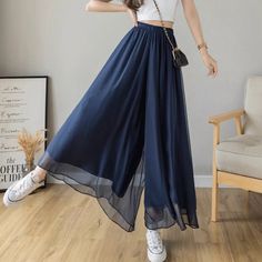 Women Chiffon Wide Leg Pants High Waist Trousers Culottes Casual Retro Soft | eBay Culottes Outfit Casual, Chiffon Palazzo Pants, Wide Leg Pants Pattern, Culottes Outfit, High Waist Trousers, Wrap Pants, Flowy Pants, Swaggy Outfits, Pants Pattern