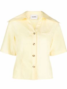 yellow wide spread collar chest welt pocket short sleeves front button fastening slim cut POSITIVELY CONSCIOUS: We've partnered with Good On You — an ethical agency that rates how sustainably brands perform across various people, planet and animal welfare criteria. This product comes from a Conscious brand that performs well in relation to their impact on the planet, for example ensures the use of materials that limit the amount of chemicals, water and wastewater involved in production processes. Airport Fashion, Harvey Nichols, Guilty Pleasures, Animal Welfare, Shorts With Pockets, Welt Pocket, Short Sleeve Shirt, Sleeve Shirt, Top Shirt