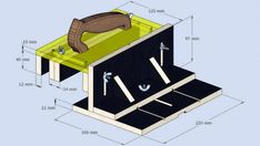 the diagram shows how to make a bench with an attached toolbox and hammers