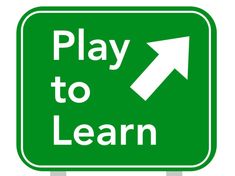 a green play to learn sign with an arrow