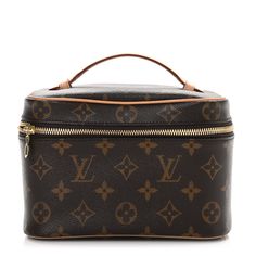 This is an authentic LOUIS VUITTON Monogram Nice Mini. This cosmetics bag is crafted of brown Louis Vuitton monogram coated canvas with signature vachetta leather trim. The case features a matching vachetta leather top handle and and gold-toned hardware. The wrap-around zippers open the bag to a beige leather interior with a patch pocket. Louis Vuitton Monogram Bag, Louis Vuitton Pouch, Louis Vuitton Travel, Garment Cover, Toiletry Pouch, Cosmetics Bag, Monogram Bag, Louis Vuitton Damier Ebene, Leather Interior