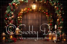 an image of a christmas display with lights and decorations on the front door for shop by drop's