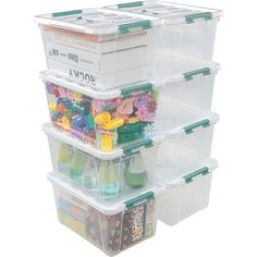 three plastic storage containers stacked on top of each other