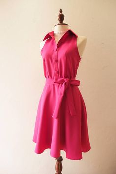 Elegant Rose Red Spring Dresses, Rose Red Sleeveless Dress, Chic Fitted Rose Red Dress, Feminine Pink Semi-formal Dress, Pink Knee-length Semi-formal Dress, Pink Semi-formal Summer Dress, Pink Barbie Dress, Robe Fuchsia, Sundress Vintage