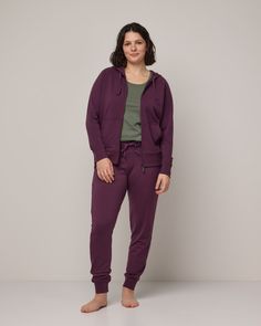 Aspen Merino Wool Jogger - Marionberry - wool& Comfy Sleepwear With Pockets For Loungewear, Long Sleeve Activewear With Pockets For Loungewear, Long Sleeve Activewear With Pockets, Comfort Stretch Fall Loungewear Pants, Comfy Joggers With Ribbed Cuffs, Cozy Pants With Ribbed Cuffs For Relaxation, Comfort Stretch Pants For Fall Loungewear, Sporty Sweats With Ribbed Cuffs For Relaxation, Comfy Joggers With Ribbed Waistband For Relaxation