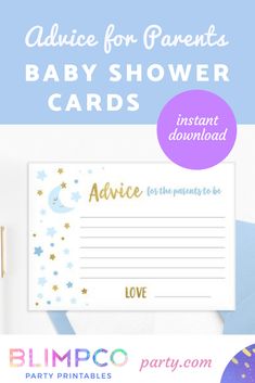 a baby shower card with the words advice for parents