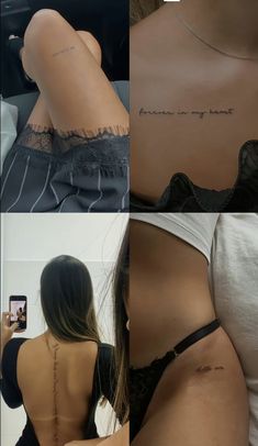 the back of a woman's body with writing on it