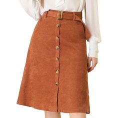 Indulge in a perfect blend of comfort and style with this ribbed corduroy A-line skirt. The high-fitted waist and slightly flared hem add a touch of elegance to the skirt, while the matching waist tie accentuates your curves, creating a flattering silhouette. The elastic waist and belted detail make it comfortable to wear all day long. This versatile skirt is suitable for any occasion, be it a party, a day out shopping, or a day at the office. The midi length adds a touch of sophistication to th Corduroy Midi Skirt, Midi Sweater Skirt, Classy Dress Outfits, Corduroy Fabric, Midi Length Skirts, Shop Office, Fall Skirts, Womens Clothing Sizes, Bottom Clothes