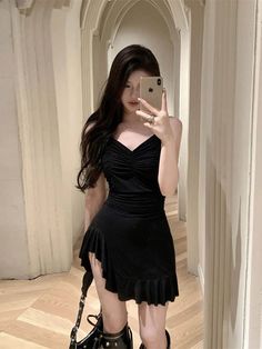 Lunivop Coquette Y2k Black Corset Dress Women Korean Style Ruffle Sleeveless Mini Party Dresses Sexy Irregular Evening Vestidos 1Measurement In CM size Bust(cm) Waist(cm) Length(cm) S 80 60 64 M 84 64 65 L 88 68 66 Please allow 1-3cm differs due to manual measurement. Please understand there will be color difference due to different display and light. Mini Dress Korean Style Party, Mini Dress Korean Style, Black Coquette Dress For Night Out, Gothic Corset Dress With Ruffles, Mini Length, Black Fitted Harajuku Mini Dress, Black Gothic Lace Mini Dress, Coquette Y2k, Black Corset Dress, Korean Black Mini Dress