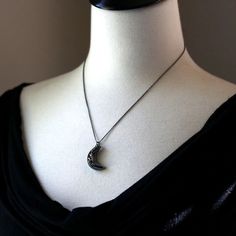 Black Moon Necklace, Black Crescent Moon Jewelry, Black Druzy Necklace, Bad Moon Rising - Etsy Black Moon Necklace, Black Metal Jewelry With Moon Charm, Black Metal Moon Shaped Jewelry, Black Metal Moon-shaped Jewelry, Black Crescent Metal Jewelry, Black Metal Crescent Jewelry, Black Moon Phase Round Pendant Jewelry, Black Crescent Metal Necklace, Black Metal Crescent Necklace