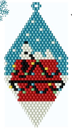 a cross stitch christmas ornament with a santa clause driving a red car in the snow