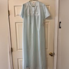 Nwt Vintage Barbizon Night Gown. Light Blue With Beautiful Embroidered Flowers And Lace Trim Size Small Light Blue Nightgown For Home, Fitted Blue Sleepwear For Home, Fitted Light Blue Nightgown For Loungewear, Light Blue Lace Trim Nightgown, Light Blue Lace Trim Nightgown For Home, High Neck Sports Bra, Crochet Halter Tops, Fitted Skirt, Polo Dress