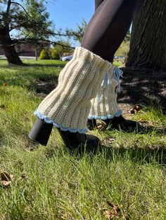 Super cute customizable chunky leg warmers! I can do ribbon as the top string or the string shown!  Message me with any questions :) Hand wash only Chunky Leg Warmers, Crochet Leg Warmers, Leg Warmer, Hype Shoes, Chunky Crochet, Crochet Cardigan, Socks And Hosiery, Crochet Sweater, Cute Crochet