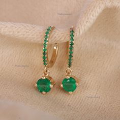 Big Emerald Drop Hoop Earrings, Prong Set Diamond Huggie Hoops, Natural Emerald Huggies, Handmade Jewelry, Anniversary Gift For Her, Shaking Emerald Hoops, Hanging Earrings, May Birthstone Earrings, Wedding Earrings, Gold Hoops. Great Gift for Mom, Sister, Friend, Girlfriend and Wife. Also available in Rose Gold, White Gold and Yellow Gold. 𝐏𝐫𝐨𝐝𝐮𝐜𝐭 𝐢𝐧𝐟𝐨: 𝟏𝟒𝐤 𝐬𝐨𝐥𝐢𝐝 𝐠𝐨𝐥𝐝 ★𝐃𝐞𝐭𝐚𝐢𝐥𝐬 ★𝐒𝐊𝐔 𝐂𝐨𝐝 : 2975 ★𝐏𝐮𝐫𝐢𝐭𝐲 : Solid 14k Gold ( Also available in 9k & 18k Solid G Green 14k Gold Hoop Earrings, 14k Gold Green Earrings With Ear Wire, Anniversary Huggie Earrings With May Birthstone, Anniversary Gift May Birthstone Round Huggie Earrings, Green Huggie Earrings With Matching Set, Hoop Earrings For Anniversary With May Birthstone, Anniversary Hoop Earrings With May Birthstone, Green 14k Gold Huggie Earrings Gift, Emerald Hoop Earrings Gift