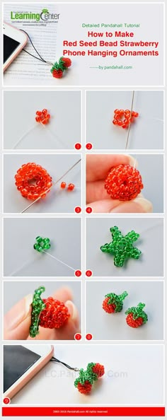 instructions to make red seed bead strawberry phone charms