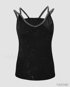 Lasaky - Sparkling V-neck camisole with rhinestones Embellished Camisole Tank Top, Stretch Tank Top For Evening, Stretch Evening Tank Top With Tank Straps, Summer Rhinestone Tank Top For Night Out, Party Stretch Tank Top With Rhinestones, Stretch Rhinestone Tank Top For Party, Stretch Tank Top With Rhinestones For Party, Sleeveless Evening Tops With Rhinestones, Summer Stretch Tank Top With Rhinestones