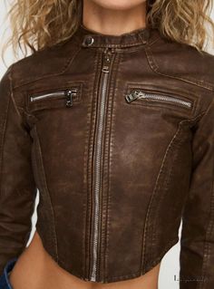 Lasaky - Gentle Brown Fake Leather Motorcyclist's Coat Fall Cafe Racer Biker Jacket For Motorcycling, Fitted Moto Biker Jacket, Fitted Moto Biker Jacket For Motorcycling, Fitted Moto Leather Jacket For Motorcycling, Fitted Outerwear With Zip Fly For Motorcycling, Fitted Brown Outerwear For Biker Events, Fitted Cafe Racer Outerwear For Motorcycling, Fitted Moto Outerwear For Motorcycling, Fitted Cafe Racer Biker Jacket For Motorcycling