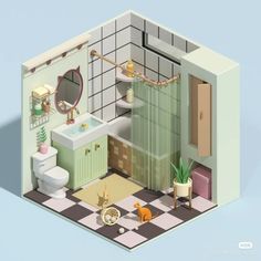 an image of a bathroom scene in low poly