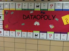 a bulletin board with the word datapoly written on it and question marks all over it