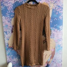 Brown Kitted Style Dress From Shein, Xs, Never Used! Brown Knit Sweater Dress For Spring, Spring Brown Knit Sweater Dress, Brown Ribbed Sweater Dress For Spring, Spring Brown Ribbed Sweater Dress, Casual Knitted Brown Dresses, Casual Brown Knitted Dress, Brown Mini Dress For Winter, Brown Mini Sweater Dress For Winter, Brown Mini-length Sweater Dress For Winter