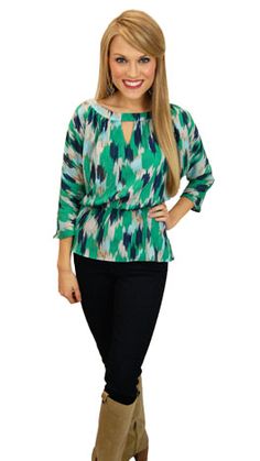 #shopbluedoor Green Stretch Blouse For Work, Green Stretch Top For Office, Chic Stretch Peplum Top, Versatile Green Stretch Blouse, Green Casual Peplum Top For Spring, Casual Green Peplum Top For Spring, Chic Stretch Peplum Top For Spring, Spring Casual Stretch Peplum Top, Casual Spring Stretch Peplum Top