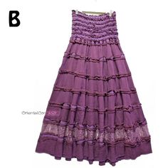 Cute maxi-length flared tiered skirt with lace and knit. The waist is wide and firmly shirred. The drape is made of cotton material with elegant vertical wrinkles, and it is very beautiful. Material ： Cotton100% , Lace Color ： Purple Measurements  Length :  １００ｃｍ（３９．４'） Waist :   ６０ｃｍ～９０ｃｍ（２３．６'～３５．４'） ＊Usual price ＄５８ 【 SHIPPING & DELIVERY 】 International Register  Air Mail to all over the world. The estimated delivery time will be approximately 1-4 weeks. (US 5days ~ We will be shipped within Lace Tiered Skirt Maxi Dress For Summer, Flowy Tiered Lace Maxi Skirt, Summer Lace Maxi Skirt With Ruffles, Casual Long Ruffled Maxi Dress, Casual Ruffled Maxi Dress, Casual Maxi Dress With Ruffles, Bohemian Purple Ruffled Skirt, Casual Lace Maxi Dress With Ruffles, Long Lace Dress With Ruffled Skirt