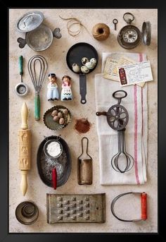 an assortment of kitchen utensils and other items