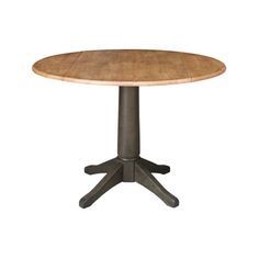 a round wooden table with four legs