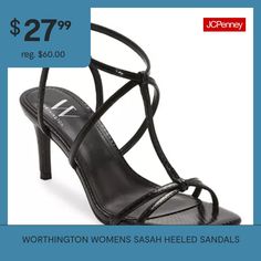 Slide into these gorgeous Worthington Sasha heeled sandals for women. The shimmering straps combined with a square toe and stiletto heel will leave them all starstruck. Thermo-plastic rubber outsole ensures durability and ankle strap with buckle promises comfort. Style with embellished gowns and skirts for a glam look.Features: EmbellishedClosure Type: BuckleShoe Heel Height: 3 1/4 InchesUpper/Outer Base Material: 100% SyntheticShoe Lining Material: SyntheticSole Material Content: 100% Molded R… Glam Look, Embellished Gown, Black Sandals Heels, Sandals For Women, Sandals Black, Comfort Style, Heeled Sandals, Stiletto Heel, Ankle Strap