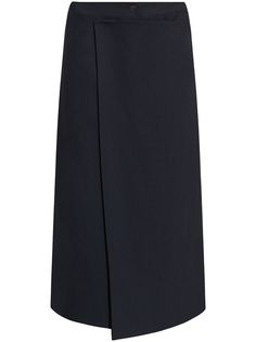 midnight blue high-waisted pleat detailing straight hem mid-length