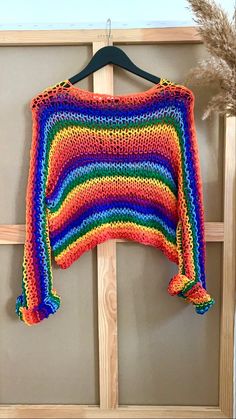 Rainbow multicolor oversized top Loose cotton top | Etsy Trendy Oversized Knitted Tops, Multicolor Knitted Summer Sweater, Oversized Rainbow Casual Sweater, Oversized Rainbow Sweater For Fall, Trendy Oversized Colorful Tops, Casual Oversized Rainbow Sweater, Multicolor Long Sleeve Tops With Rainbow Print, Colorful Vibrant Long Sleeve Tops, Colorful Long Sleeve Vibrant Tops