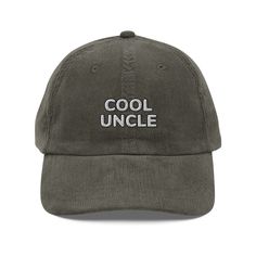 Calling all uncles! Step up your style with an embroidered old-school cap. It's crafted from 100% cotton corduroy that's soft to the touch and comfy to wear. It features an adjustable strap with a gold-colored buckle for a great fit and a visor to protect you from the sun and wind. Complete your look with this embroidered corduroy cap and rock a cool vibe all day long. * 100% cotton corduroy * Unstructured, 6-panel, low-profile * Cotton twill sweatband and taping * 6 embroidered eyelets * Adjust Trendy Cotton Flat Cap Trucker Hat, Casual Corduroy Trucker Hat, Casual Dad Hat With Letter Embroidery, Casual Adjustable Corduroy Trucker Hat, Adjustable Cotton Baseball Cap With Embroidered Text, Casual Adjustable Baseball Cap With Embroidered Text, Casual Corduroy Hat With Curved Bill, Casual Corduroy Dad Hat With Flat Bill, Casual Corduroy Snapback Dad Hat