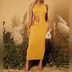 Shein Bodycon Dress Mustard Yellow Dress Side Opening Slip On White Two Piece Outfit, Two Piece Outfits Skirt, Shein Bodycon Dress, Mustard Yellow Dresses, White By Vera Wang, Skirt And Top Set, Birthday Outfits, Shein Dress, Crop Top Skirt