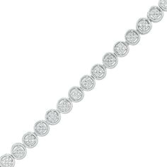 She'll adore the modern look of this diamond tennis bracelet. Crafted in sleek sterling silver, this contemporary design features round links centered with shimmering diamonds. Radiant with 1/4 ct. t.w. of diamonds and a bright polished shine, this stylish 7.25-inch tennis bracelet secures with a box clasp. Sterling Silver Bracelet With Pave Diamond Setting, Diamond Bracelet With Pave Setting, White Gold Diamond Bracelet With Pave Setting, Classic Pave Setting Tennis Bracelet, Modern Brilliant Cut Diamond Bracelet For Anniversary, Diamond Tennis Bracelet With Pave Setting, Classic Round Diamond Bracelet With Pave Setting, Timeless Diamond Bracelet With Pave Setting, Timeless Round Diamond Bracelet With Pave Setting