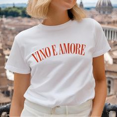 Vino e Amore T-Shirt (Unisex)   🍃 Wild Aesthetic 🍃 -All Printed on 100% Soft Ringspun Cotton  -First Class Delivery UK  -UK based -Message for bundle discounts and customs.  Find sizing guide in the listing photos. Available in S  M  L XL France Shirt Aesthetic, It Takes A Village And A Vineyard Shirt, Wine Shirts Women, Wine Tshirt, Bonjour Tshirt, Wine Tshirts, Trendy Food, Italy Gift, Food T