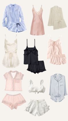 Pj Sets Cute, Fancy Pajamas Aesthetic, Pajamas Satin, Pajama Inspo Aesthetic, Sleep Dresses, Lounge Aesthetic Outfit, Old Money Pajamas, Pretty Pajamas, Pajama Ideas